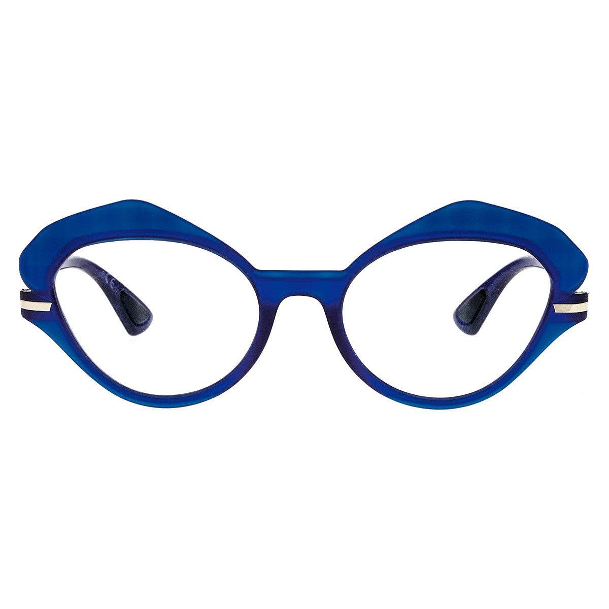 Occhiali ELISA C3 in blu, con texture che creano luci e ombre, stile unico e raffinato per la collezione Txf.