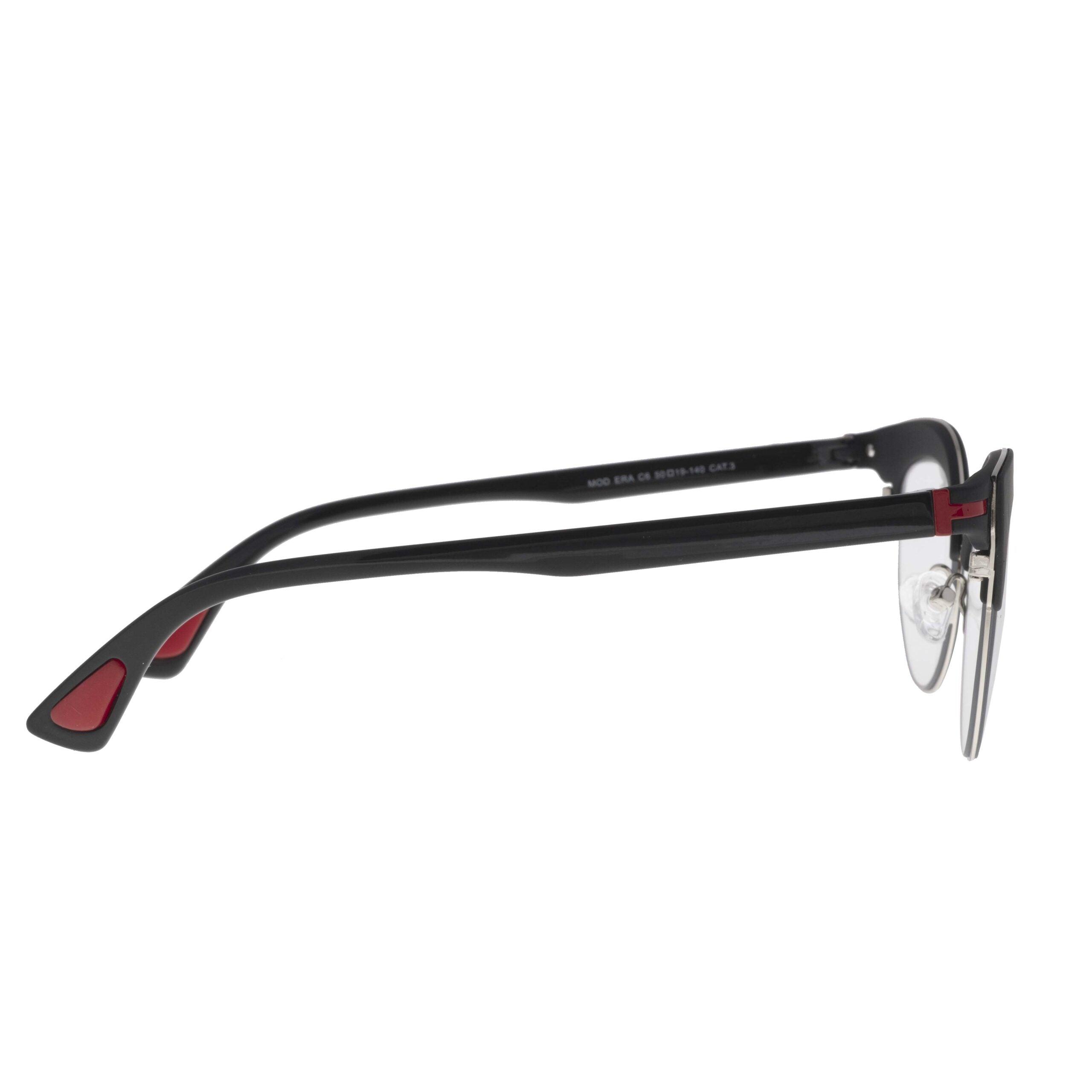 Side view of ERA C6 glasses featuring stylish red accents and phototropic lenses for enhanced brightness.