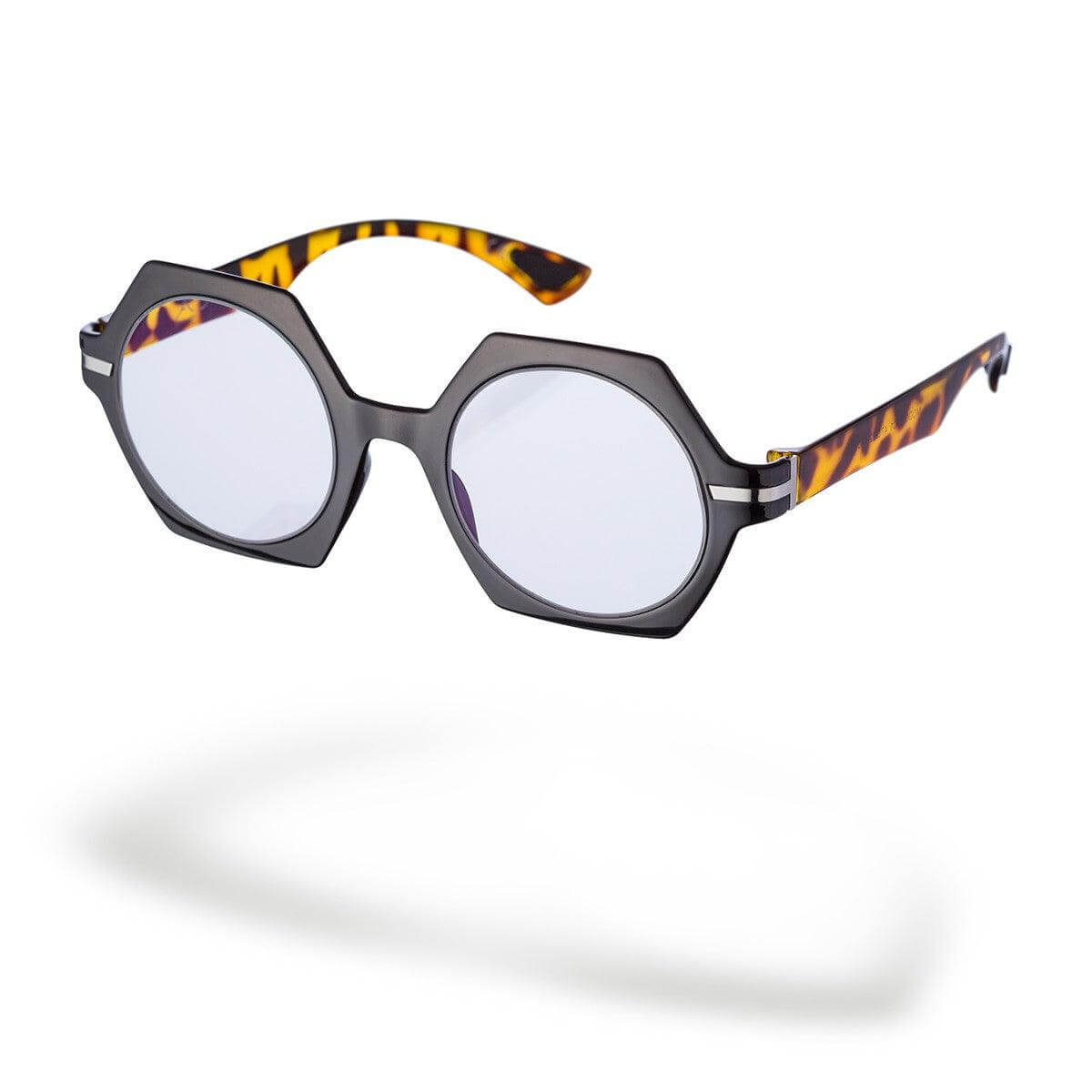 Occhiali da sole fotocromatici MARIA CHIARA C1, modello Genesis Donna Nero Shiny con dettagli leopardati.