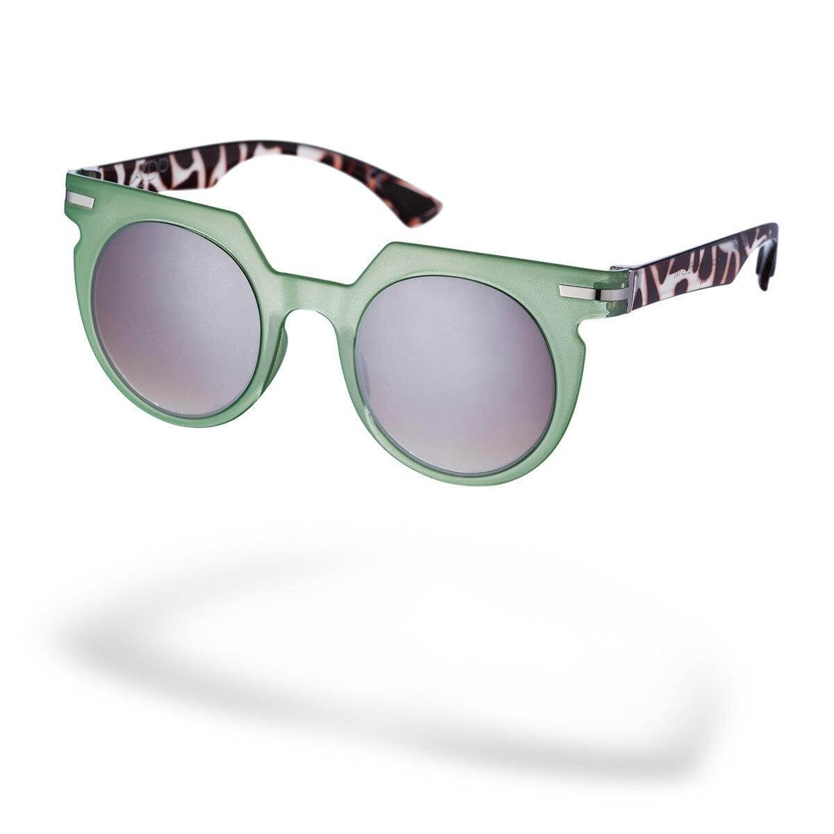 Occhiali ILARIA C5 con montatura verde e dettagli stilizzati, eleganti e di tendenza della collezione Genesis.