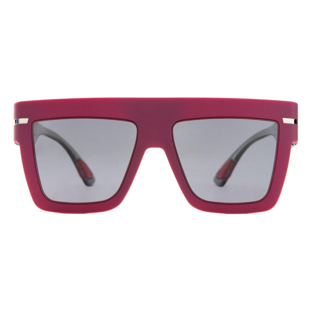 LEONARDO C21 degli occhiali da sole oversize in colore rosso con lenti scure.