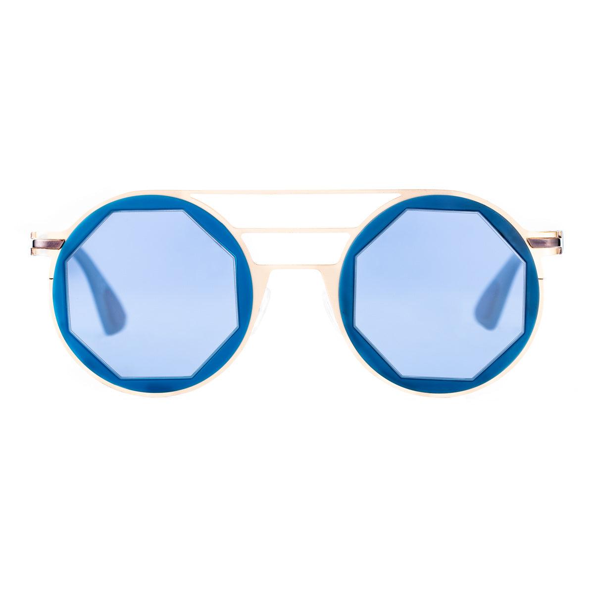 LONDON C3 sunglasses featuring iconic octagonal design with blue lenses, ergonomically designed for comfort.