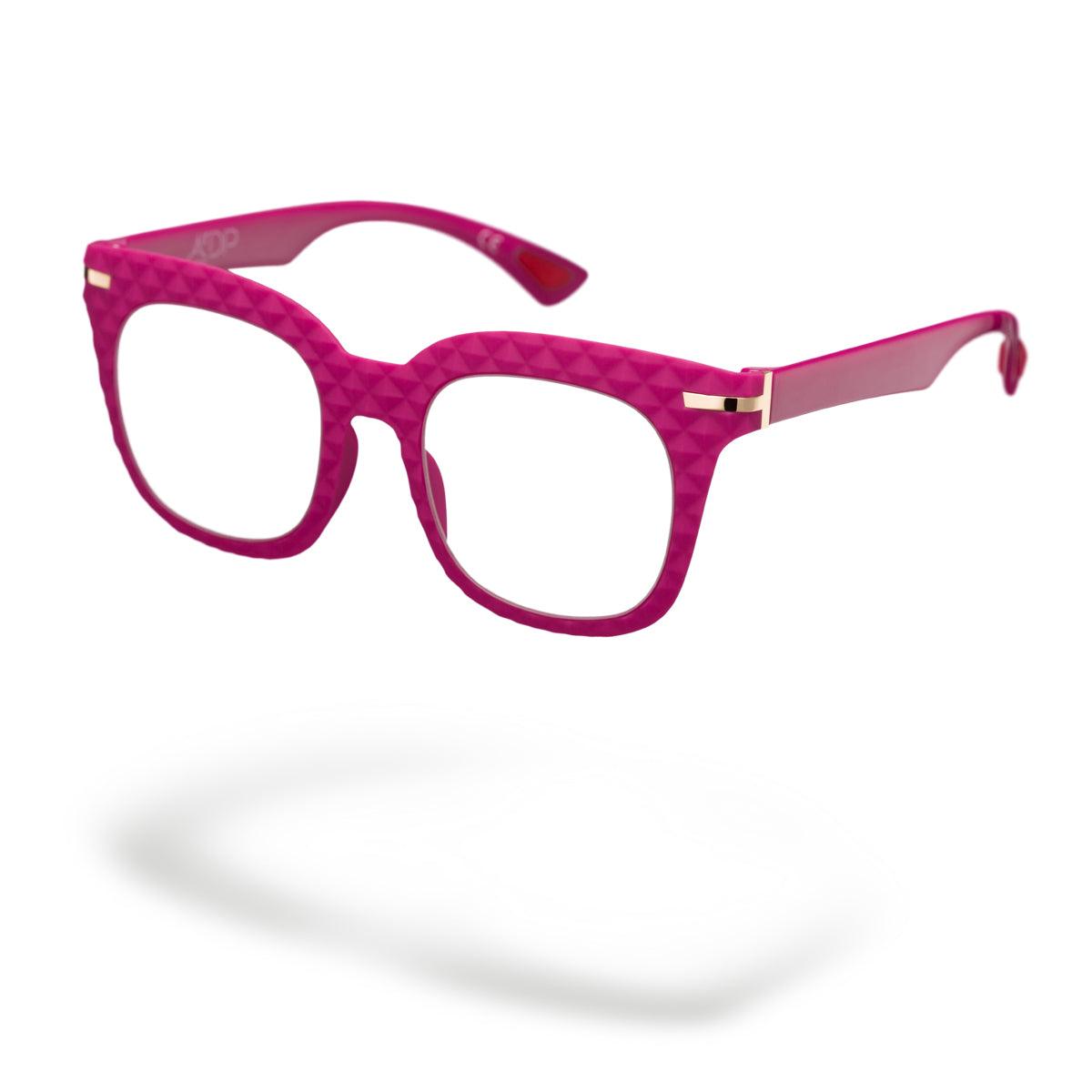 Occhiali da vista MARIANNA C4 in rosa con texture geometrica e design originale di Alessandro Del Piero.