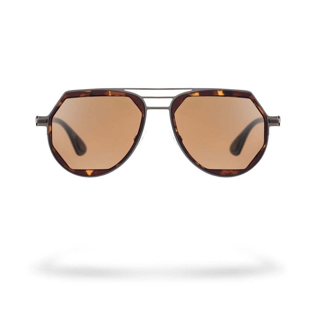 Occhiali da sole MIAMI C1, design a goccia marrone havana con lenti marroni specchiate, elegante e raffinato.