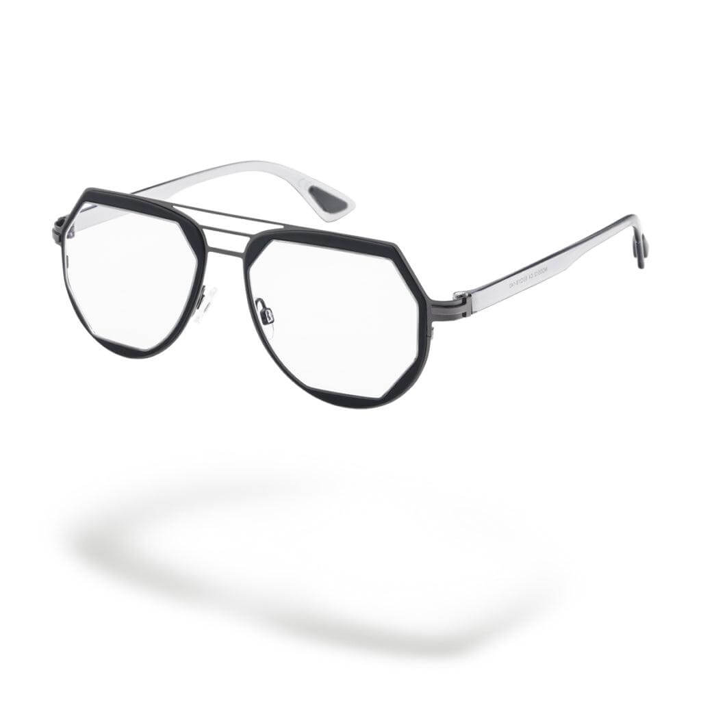 MIAMI C4 occhiali da uomo con design a goccia e montatura in metallo argento e nero, lenti fotocromatiche grigie.