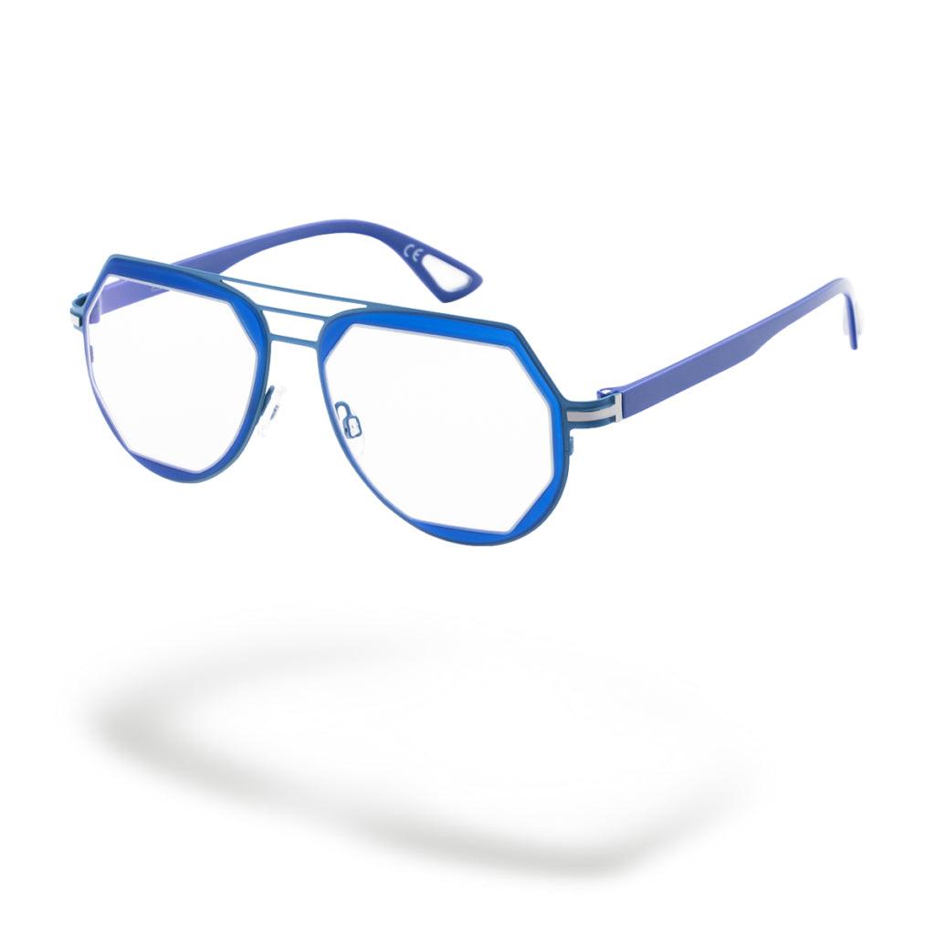 MIAMI C5 occhiali da uomo con montatura blu e lenti fotocromatiche, design a goccia elegante.