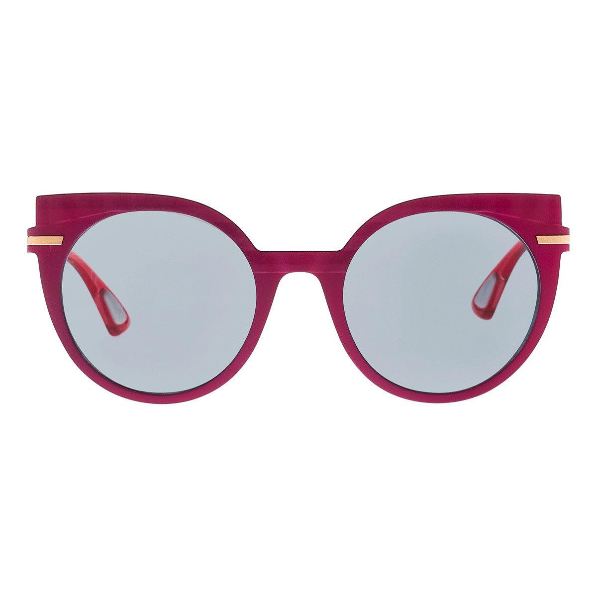 Occhiali da donna MICHELA C5 con forma a gatto, profilo rotondo e lenti fotocromatiche grigie.