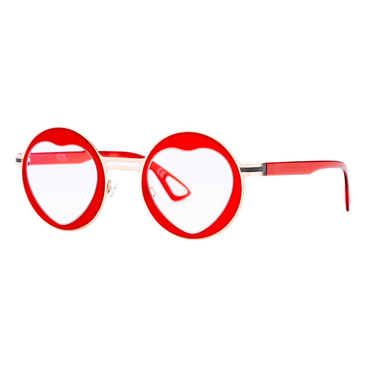PARIS C5 occhiali a forma di cuore rossi in metallo oro, stile romantico e audace, collezione AirDP Style.