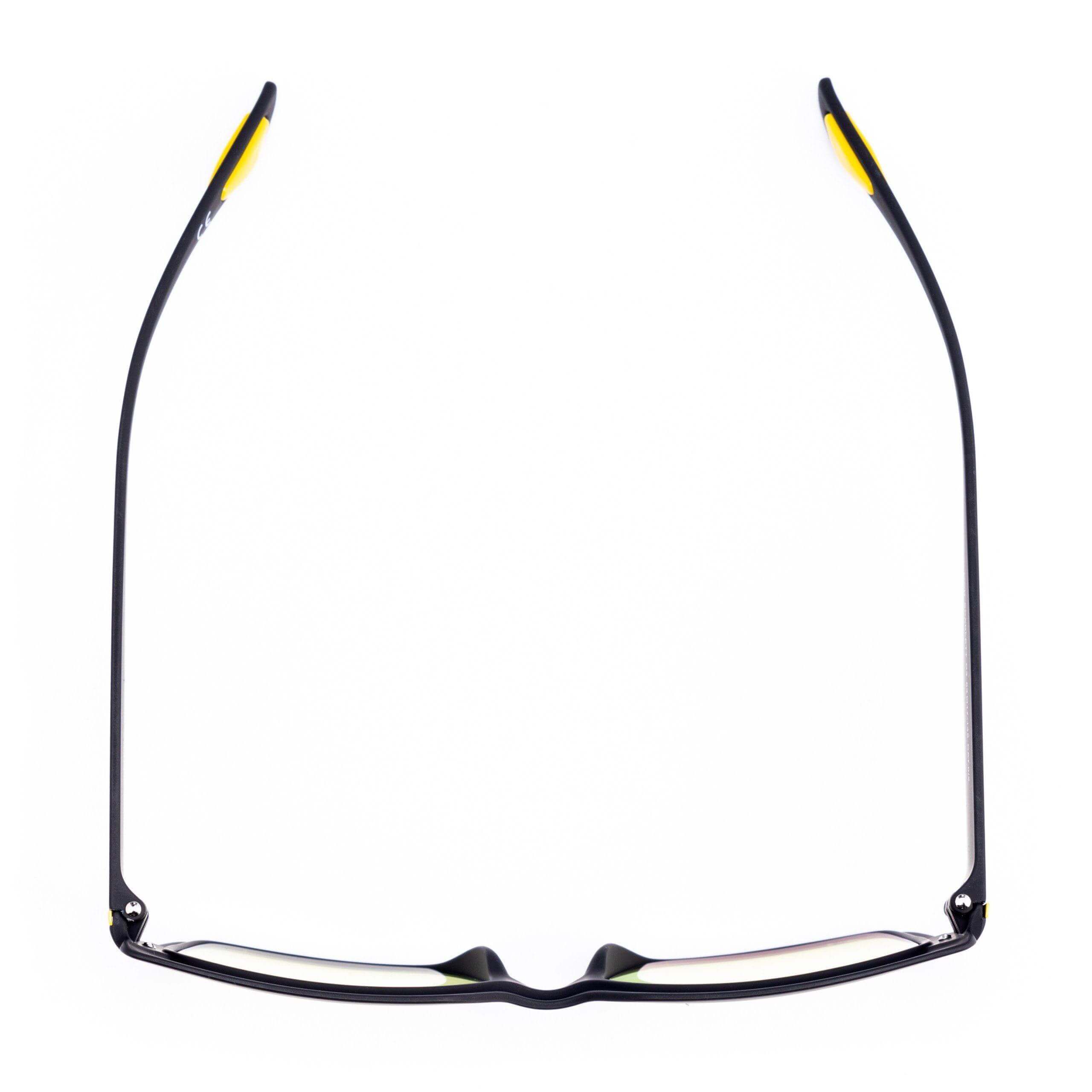 SCARLETT C3 occhiali da donna con frontale nero e dettagli gialli, stile oversize e design audace.