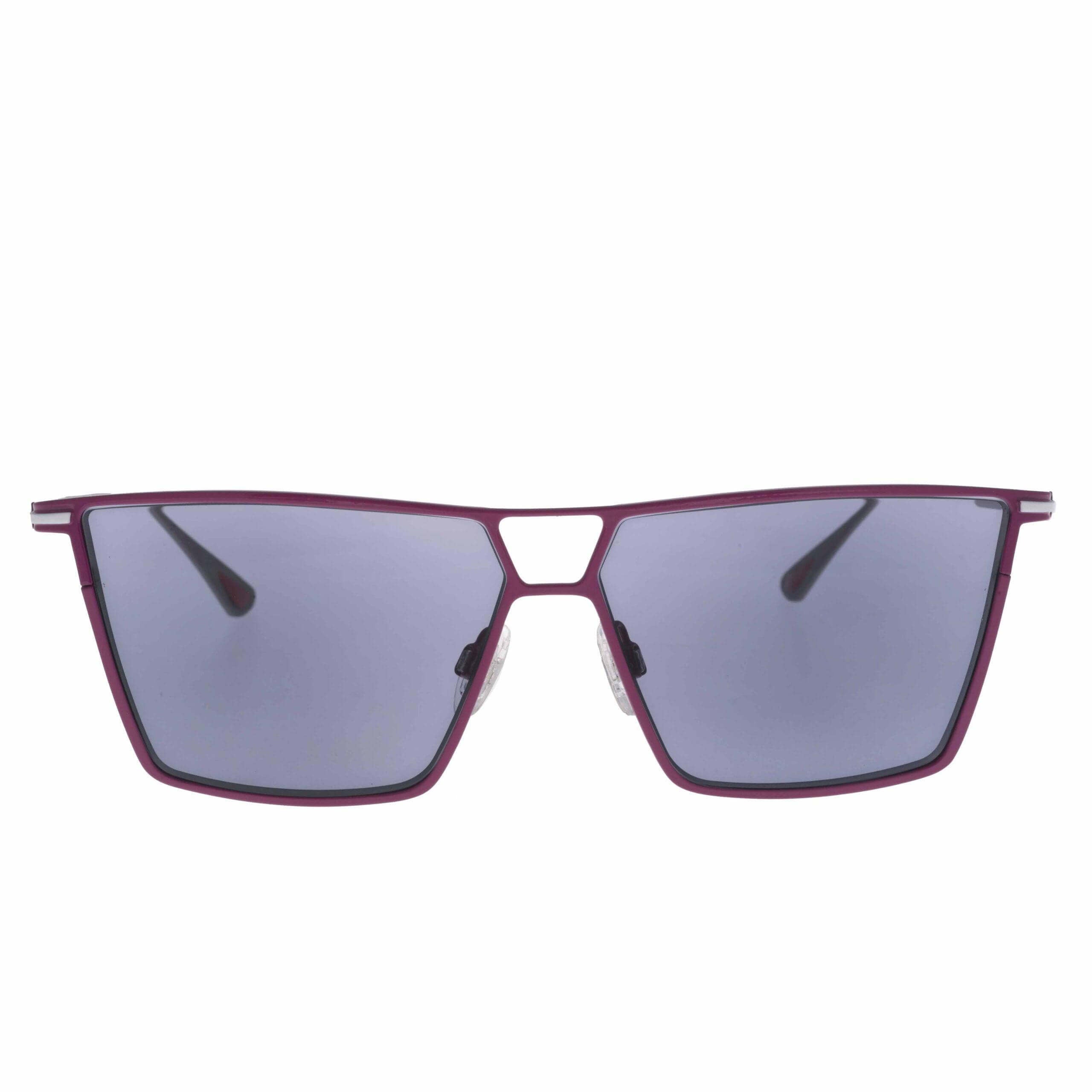 SIRIO C5 occhiali dalla frontale fucsia lucido con lenti grigie fotocromatiche e aste grigie eleganti.