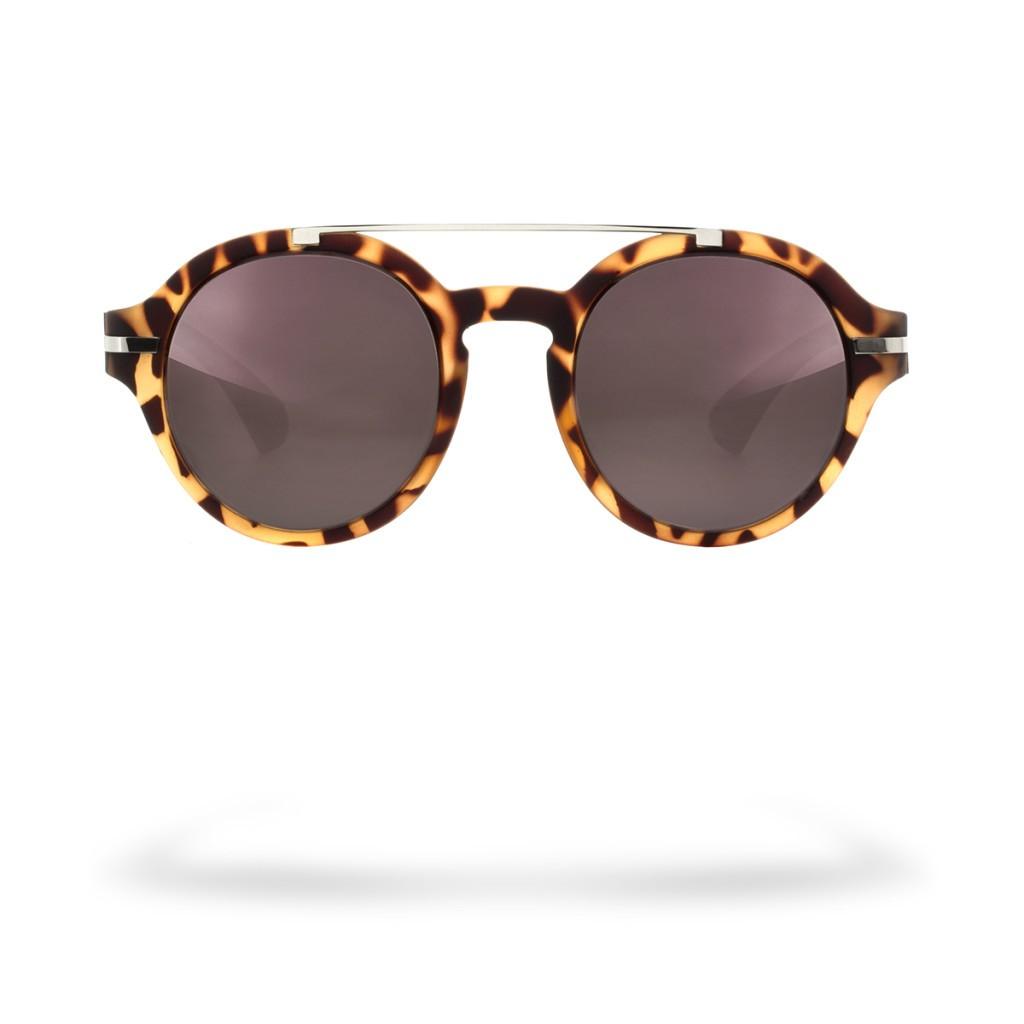 Occhiali da sole SONIA C3 con design audace, frontale rotondo maculato e aste verde soft touch per comfort e stile.