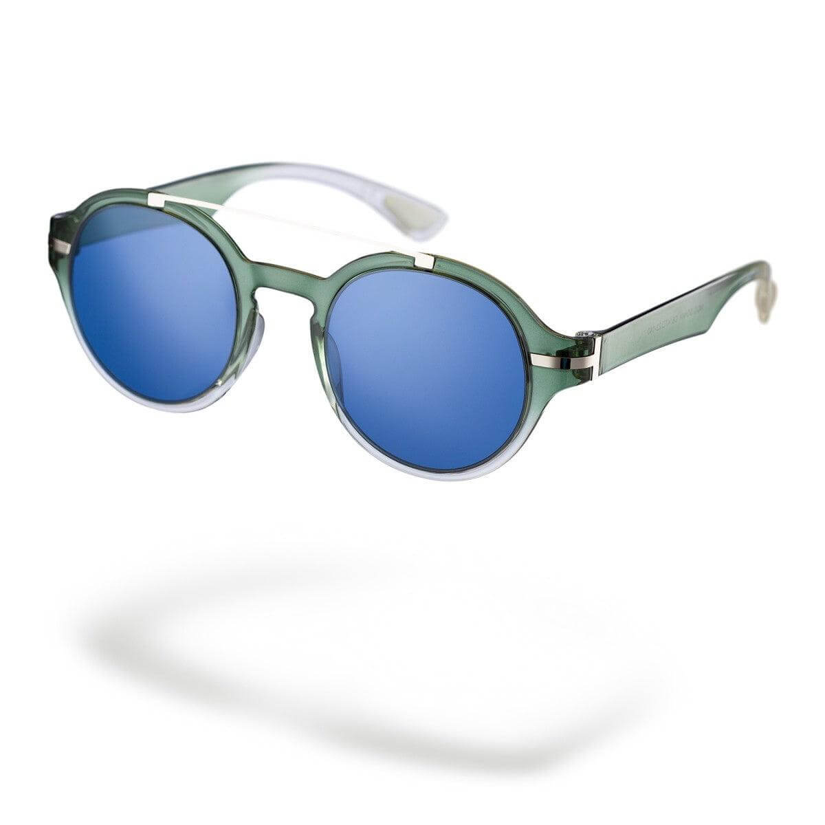SONIA C6 sunglasses with blue lenses and green translucent frame, showcasing contemporary elegance.