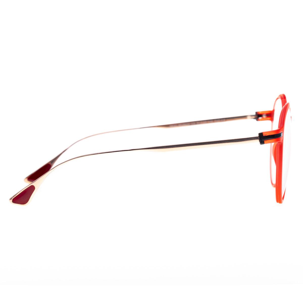 MUNDO C4 occhiali da sole unisex con frontale rosso e aste in titanio oro rosa, parte della collezione Titanium.