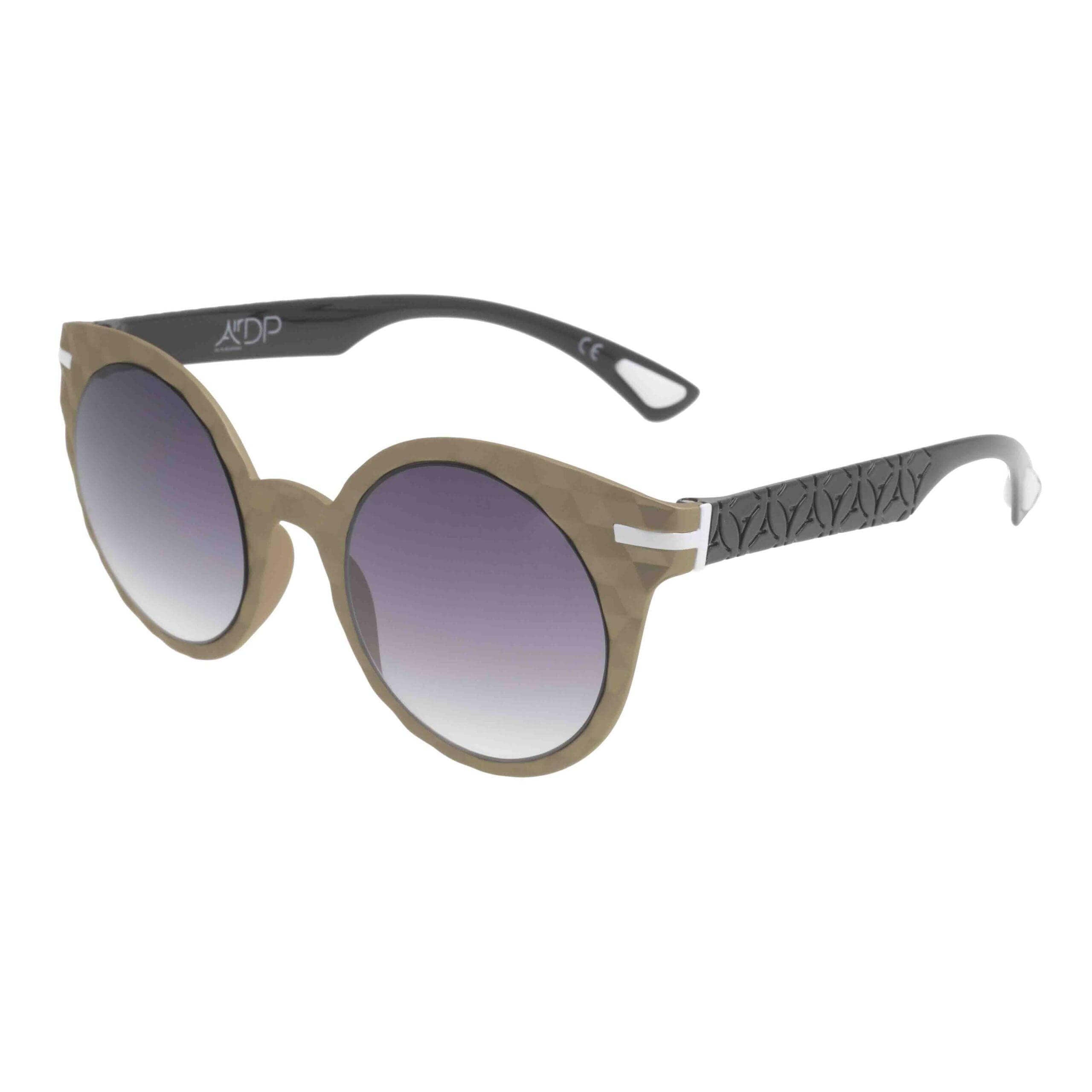 SERENA C4 BIS occhiali da sole eleganti con montatura in oro soft touch e aste marroni lucide.