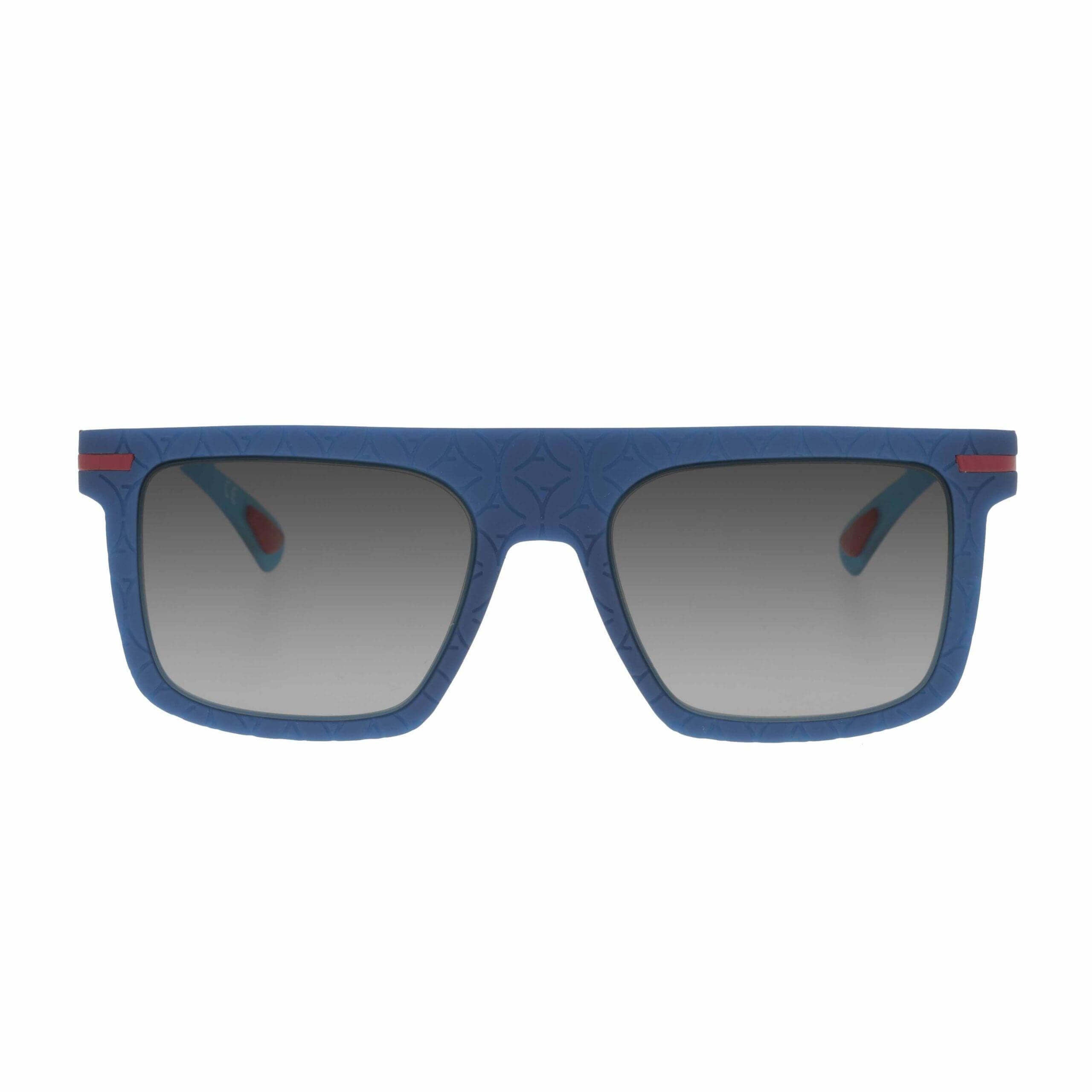 Occhiali da sole fotocromatici SWAMI C3 con design elegante e geometrico, tonalità blu soft touch e trama distintiva.