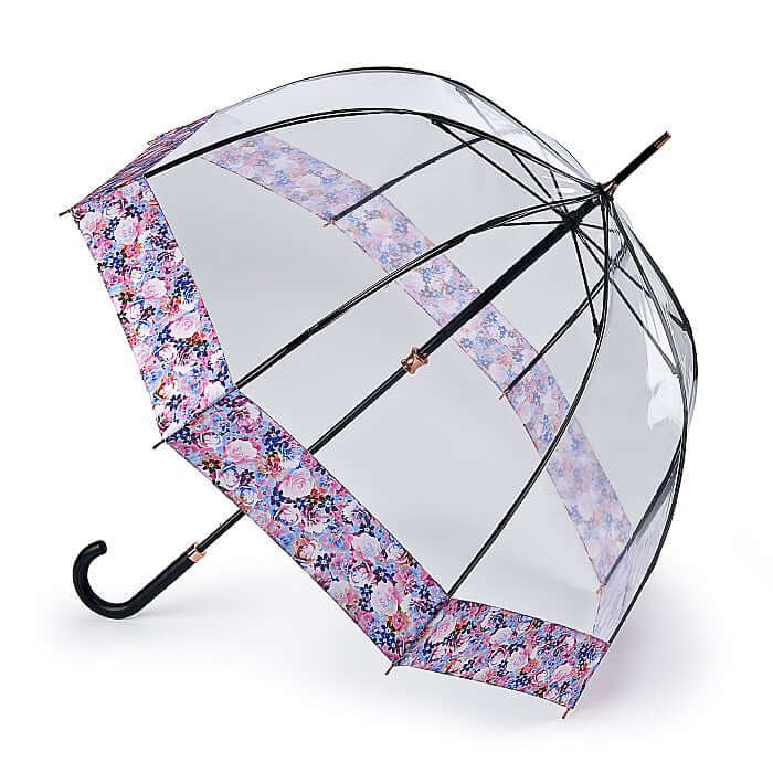 Ombrello Luxe Digital Blossom - moda trasparente con bordo floreale e meccanismo di apertura fluido.