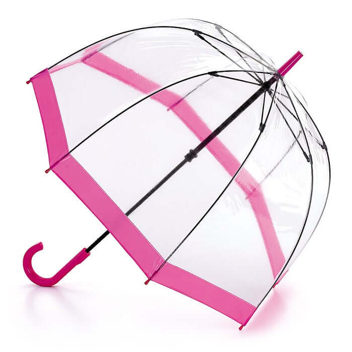 Ombrello Pink: trasparente con bordi rosa, apertura fluida, copertura eccellente, resistente al vento, icona di moda.