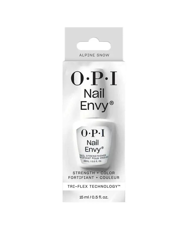 O.P.I. Nail Envy Alpine Snow nail strengthener packaging with Tri-Flex Technology for healthy nails.