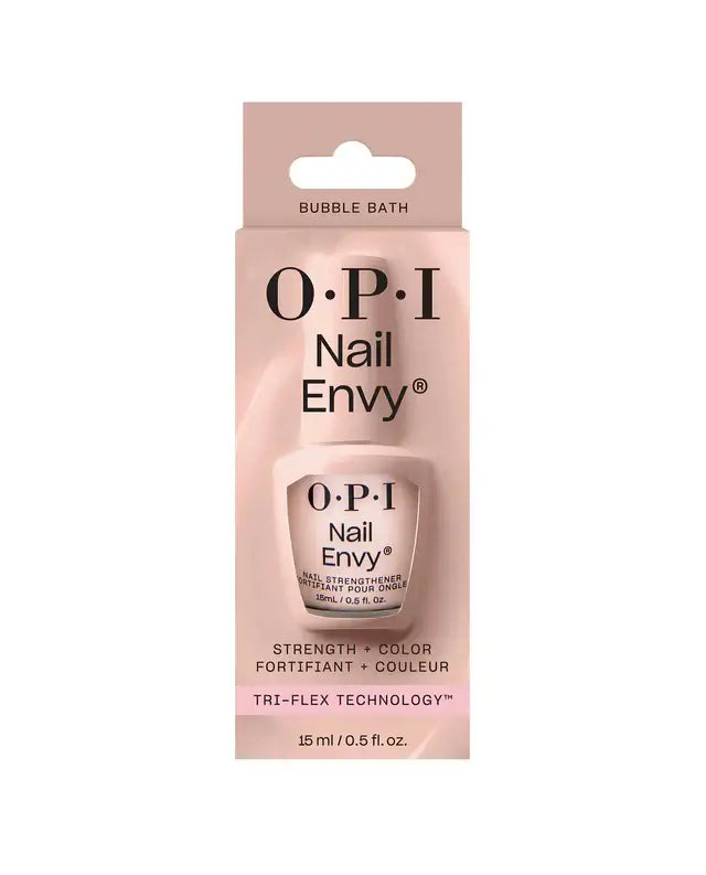 Nail Envy Bubble Bath by OPI, 15ml, showcasing strength and a light pink color for healthier nails.