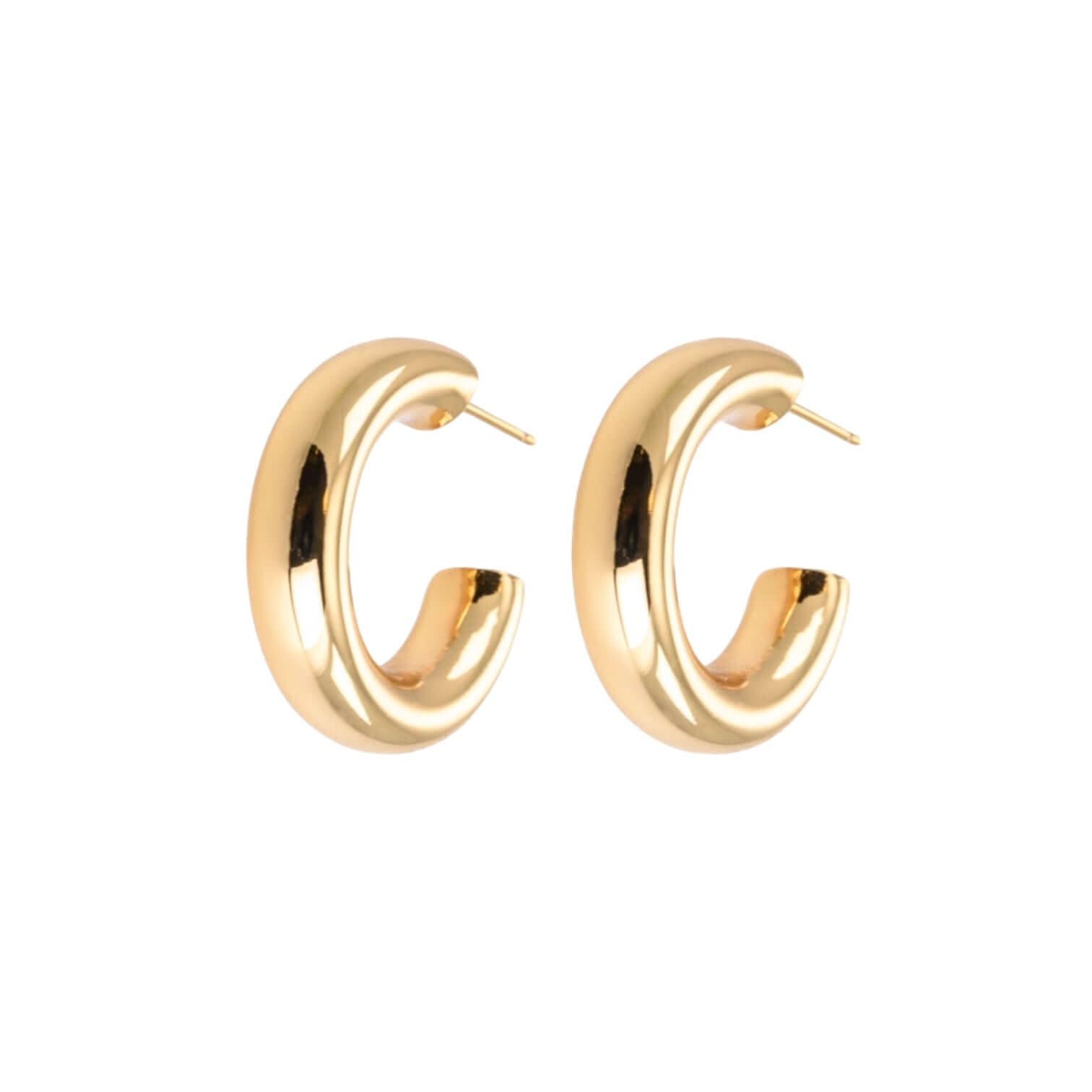 Orecchini cerchi in ottone placcato oro 18 carati, eleganti e moderni, perfetti per ogni occasione.