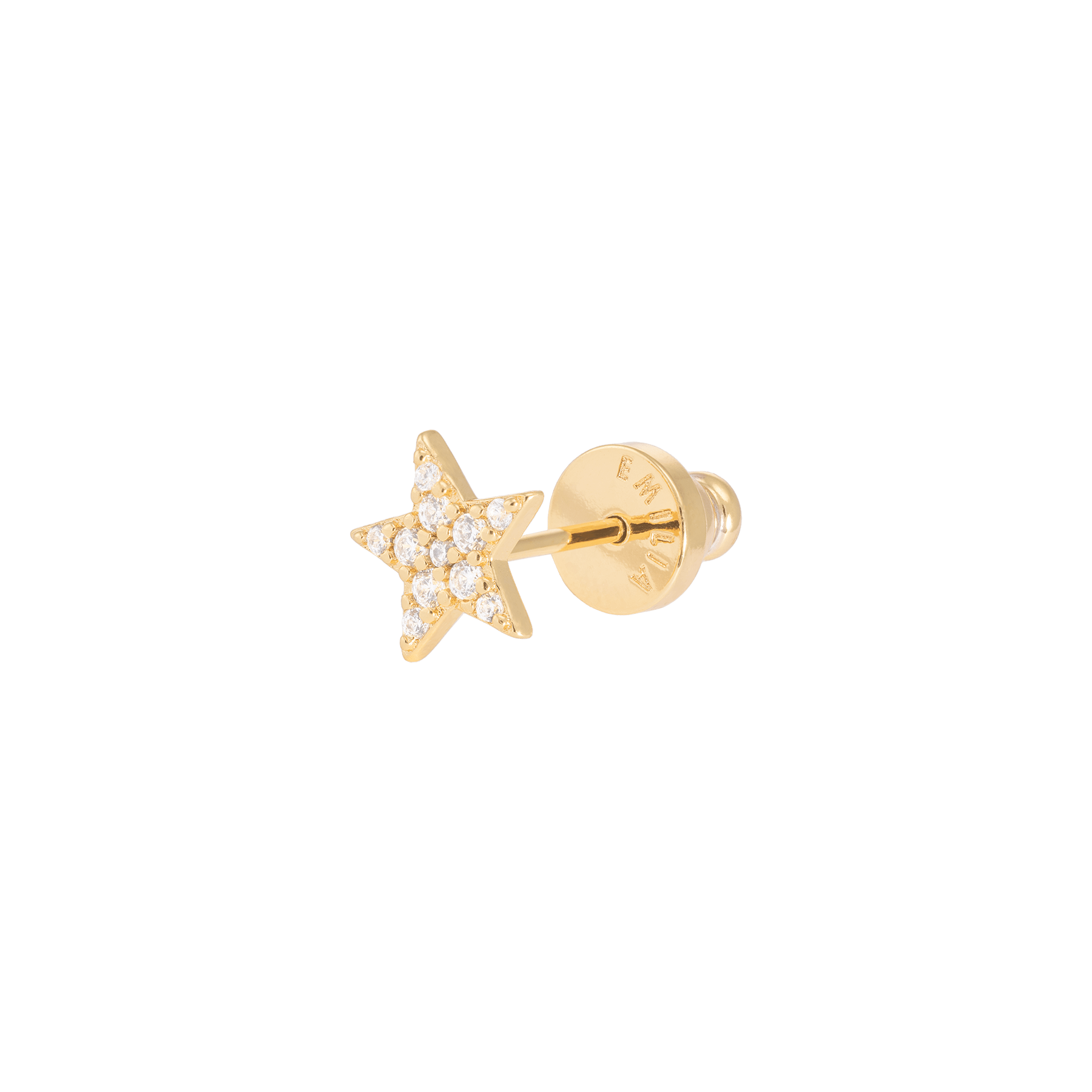 Elegant gold star earring with sparkling stones, crafted from high-quality brass, plated in 18k gold.