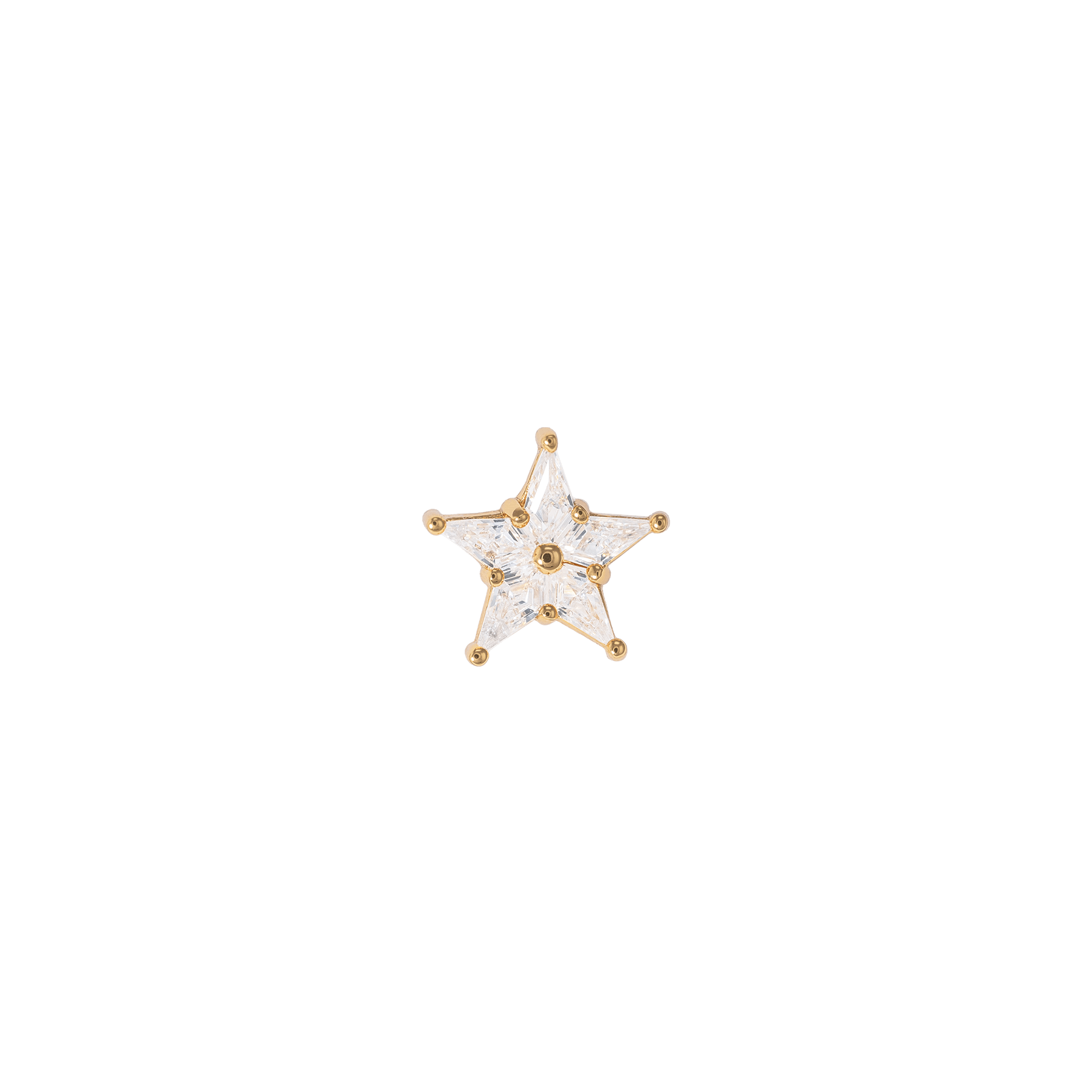 Orecchino a stella in ottone placcato oro 18 carati con pietra incastonata, elegante e brillante.