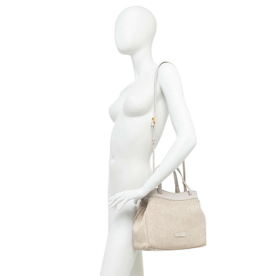 Ottavia bag by Gianni Chiarini Firenze, woven straw fabric, crossbody or hand carry, 30x25x11 cm.
