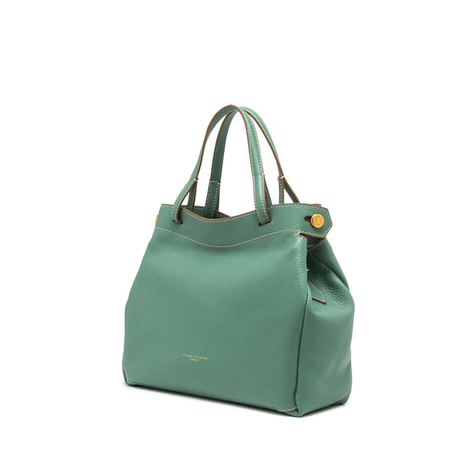 Ottavia Gianni Chiarini handbag in green leather, featuring double carry handles and logo detail.