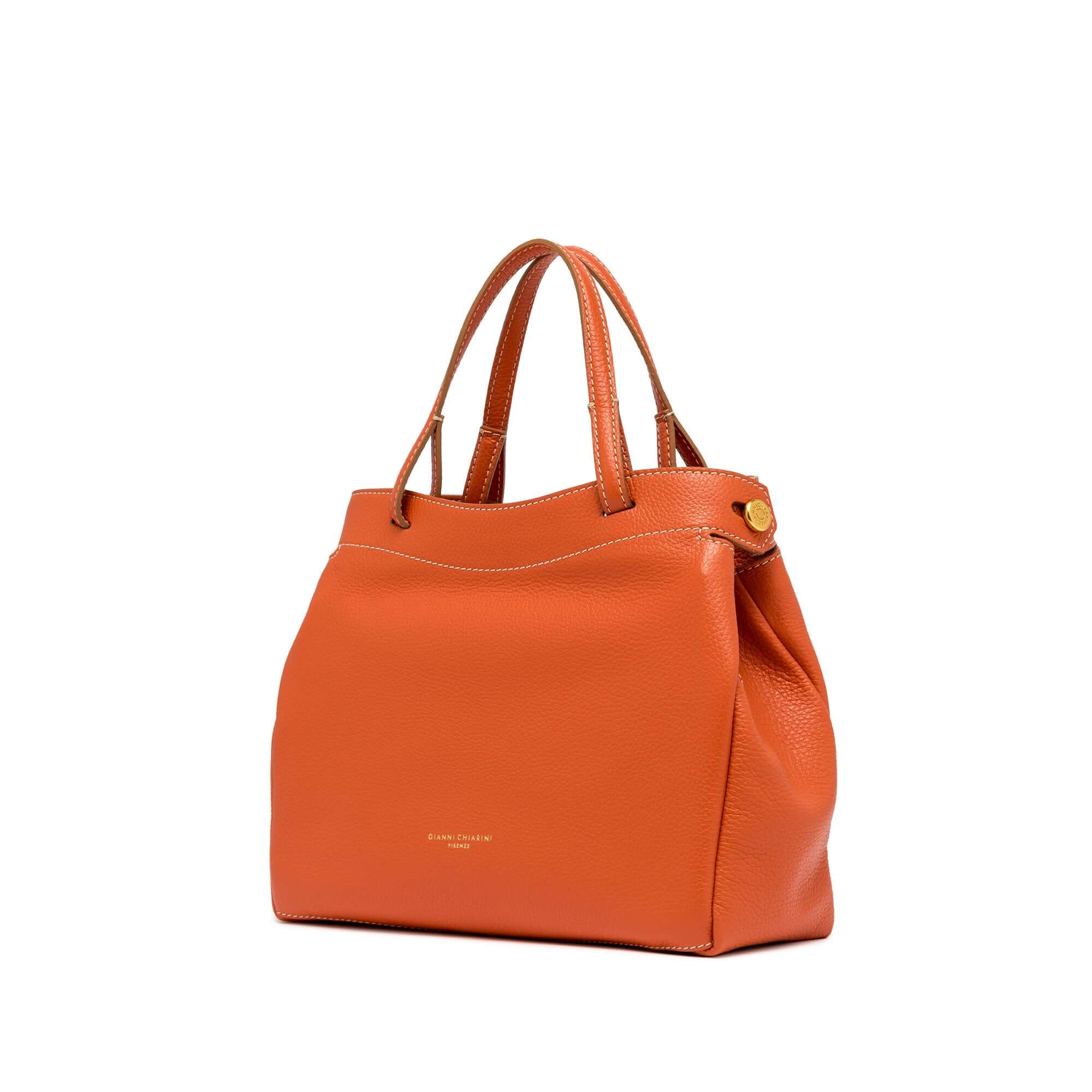 Ottavia by Gianni Chiarini Firenze, orange leather handbag with dual carry options and zip closure, dimensions 30x25x11 cm.
