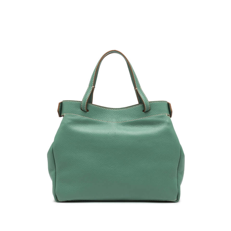 OTTAVIA handbag by Gianni Chiarini Firenze in green leather, featuring dual carry options and zip closure.