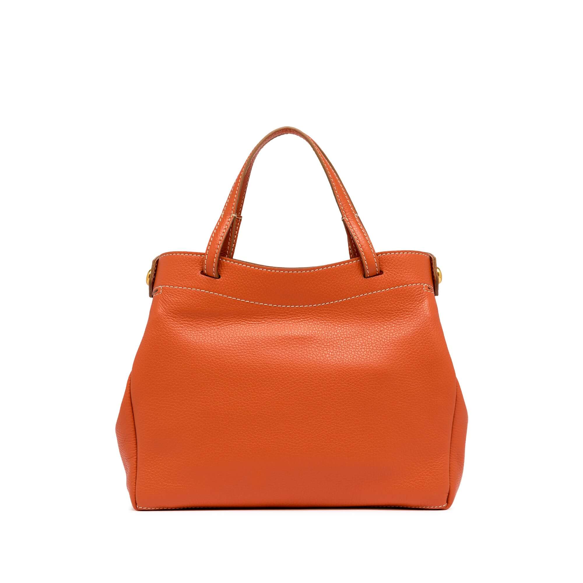 Ottavia Gianni Chiarini handbag in orange leather with dual carry options and zip closure, dimensions 30x25x11 cm.