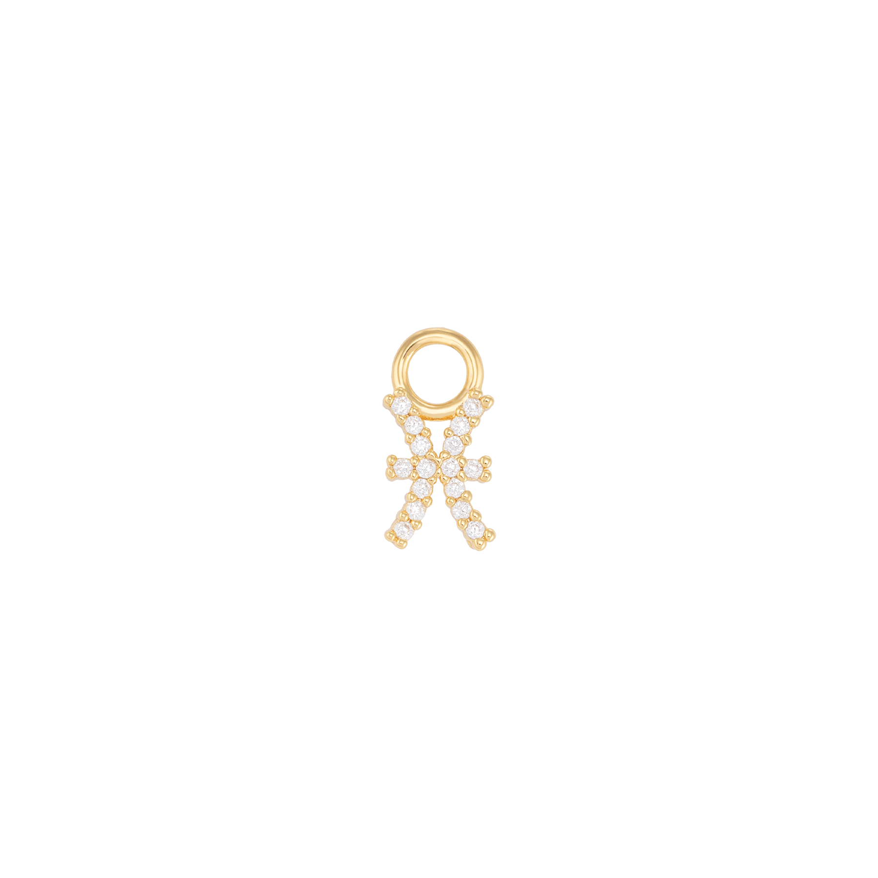 Elegant Pesci zodiac charm with gold plating and sparkling details, perfect for personalized jewelry.