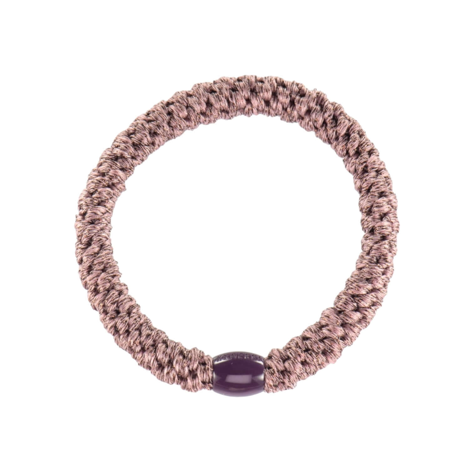 Plum Glitter hair tie made of polyester and rubber, featuring a stylish design. Perfect for holding hair securely.