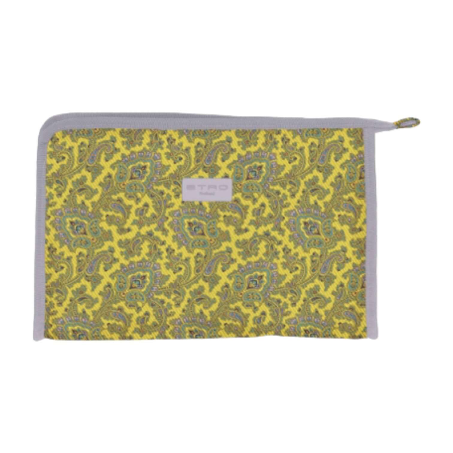 Porta trucco grande ETRO in nylon giallo con chiusura zip, ideale per organizzare cosmetici e trucchi.