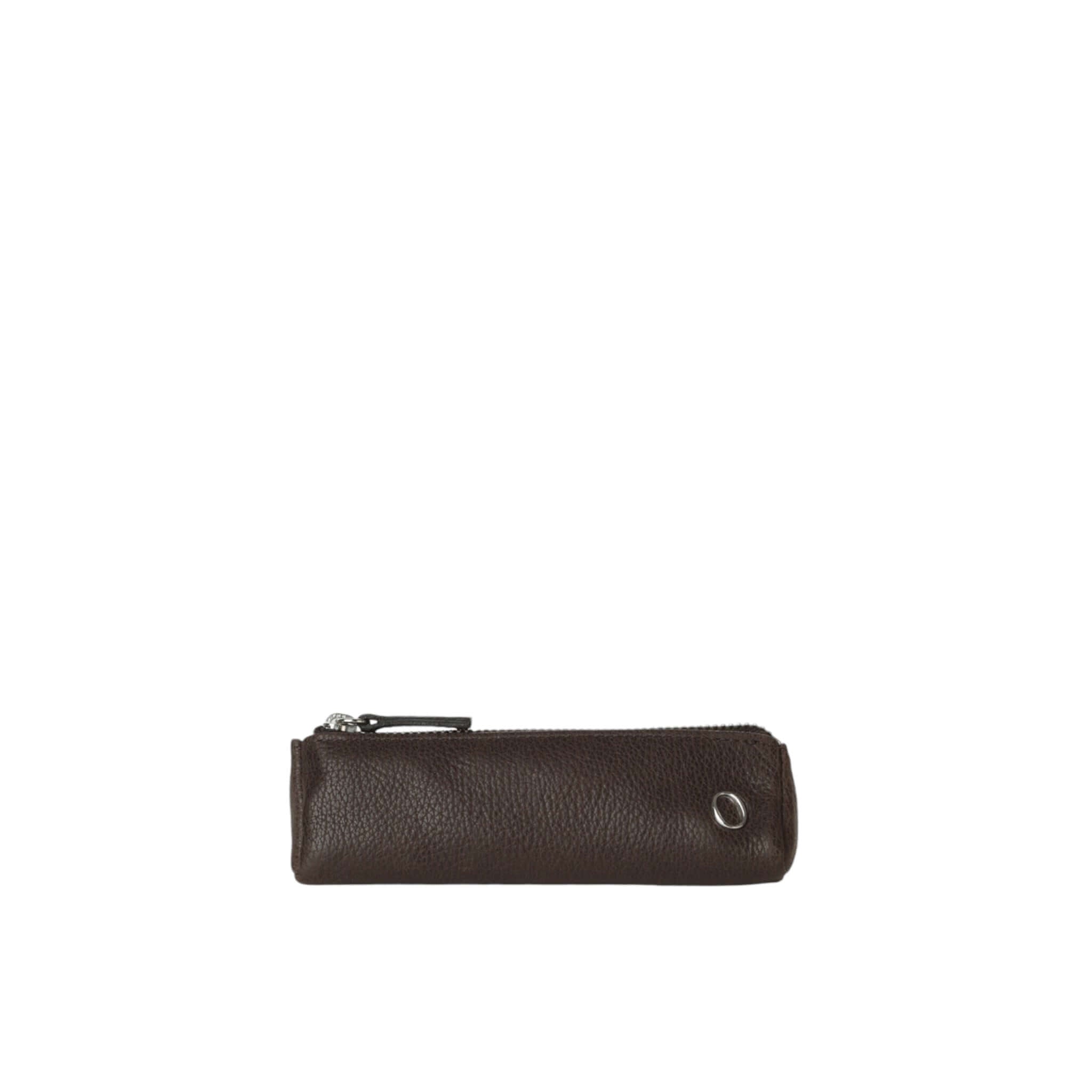 Portachiavi Triangolo Micron in Pelle marrone con chiusura a zip, realizzato a mano in Italia per un tocco di classe.