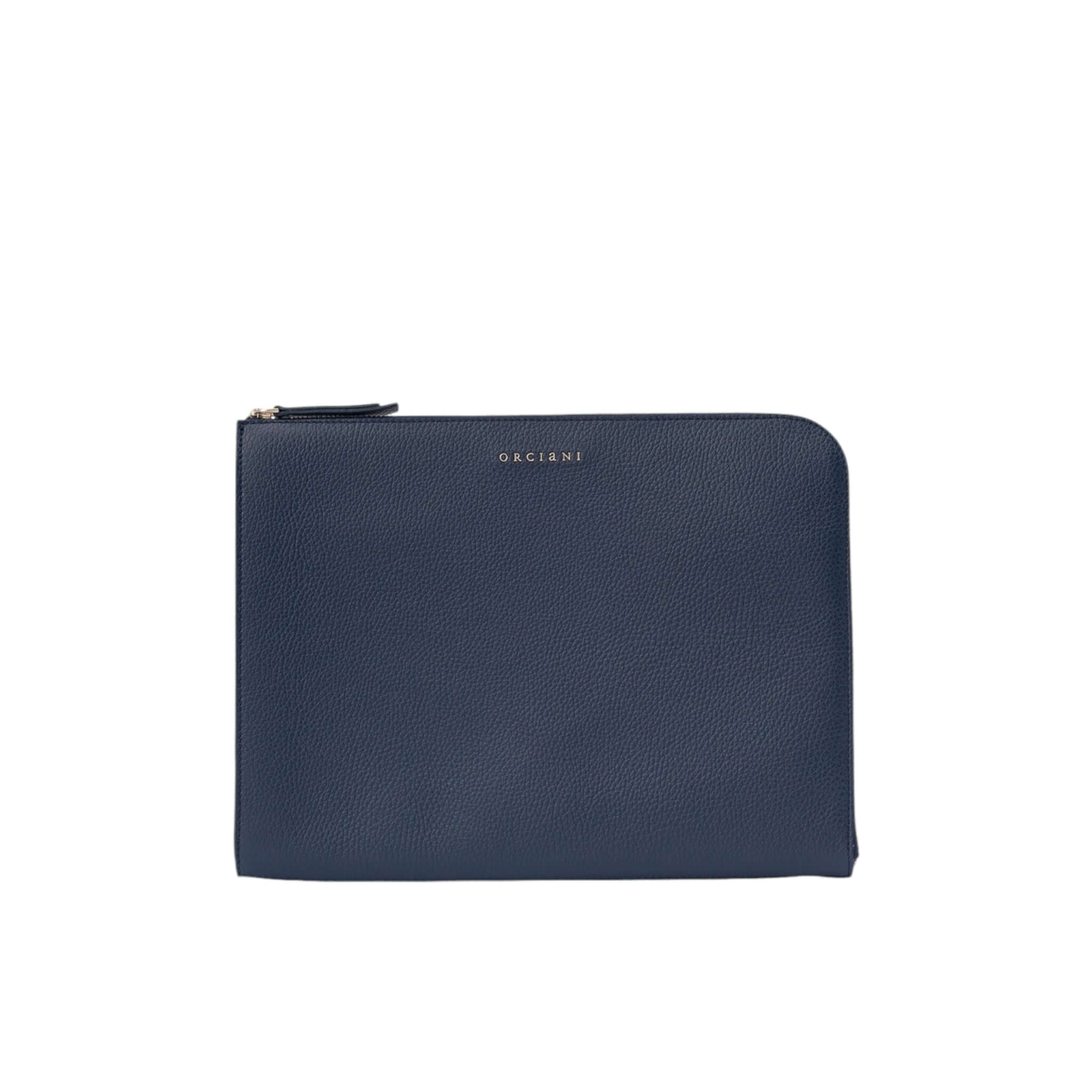 Portadocumenti Micron in pelle blu, con chiusura a zip e tasca interna, ideale per professionisti.