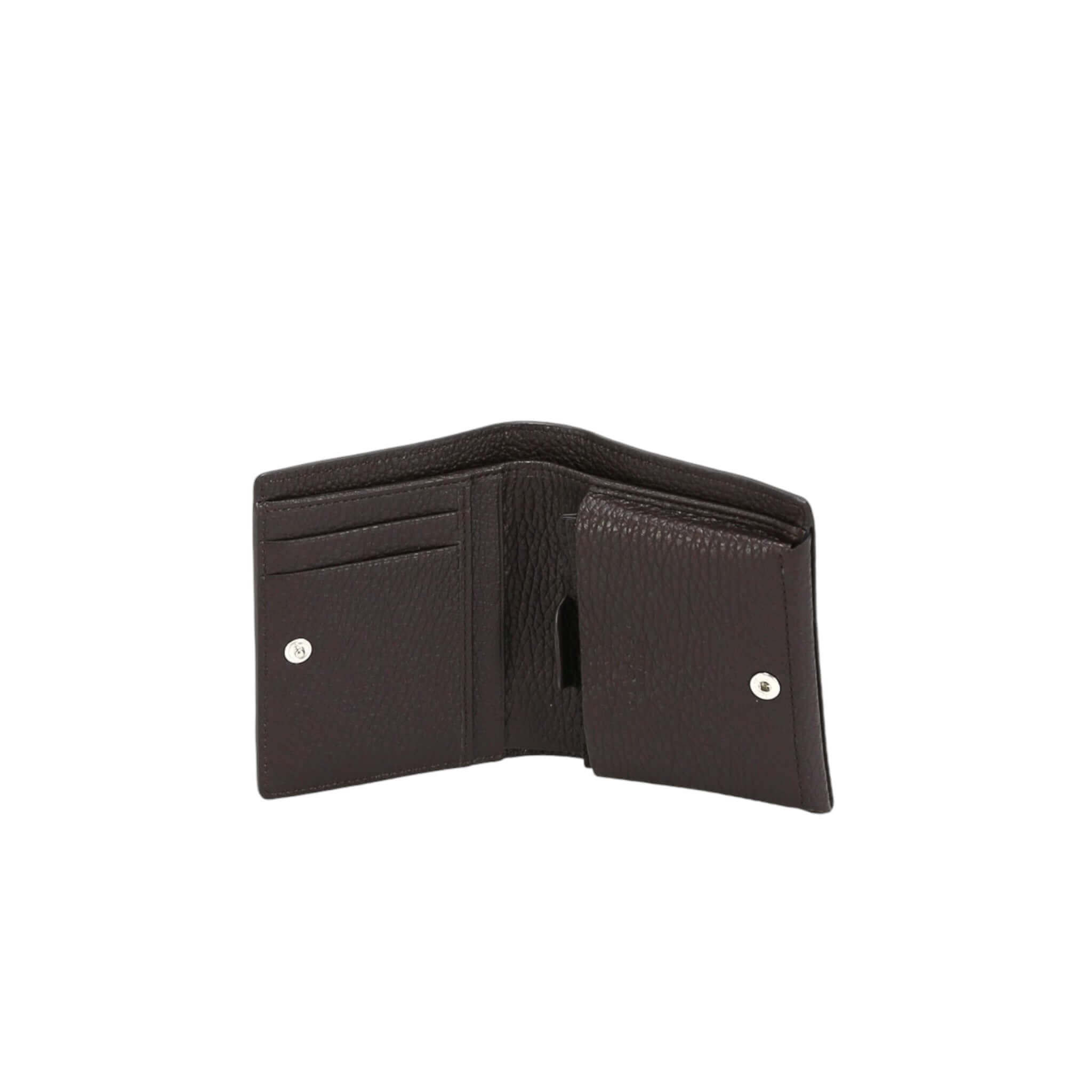 Portafoglio Micron verticale in pelle marrone con soffietto porta carte, compatto e elegante.