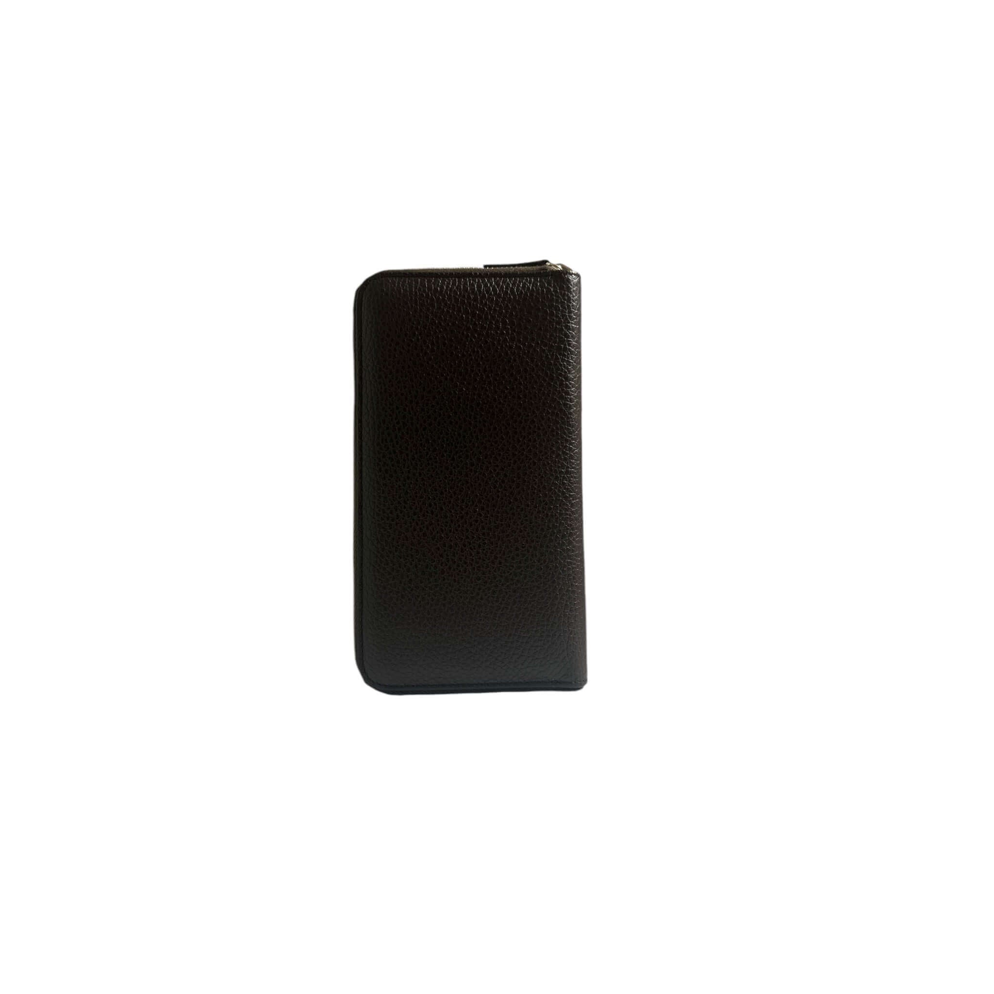 Portafoglio zip around in pelle martellata con chiusura zip e protezione RFID, made in Italy, misure 20x11x2 cm.