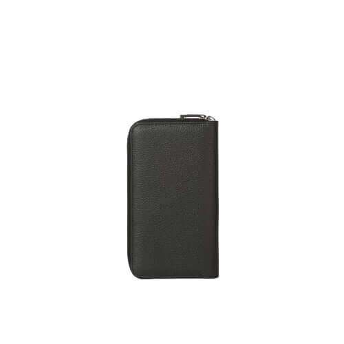 Portafoglio zip around in pelle martellata, protezione RFID, made in Italy, chiusura con zip e scomparti per carte.