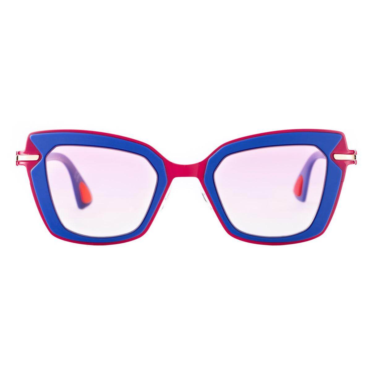 RIO DE JANEIRO C4 occhiali da sole da donna eleganti con frontale blu e rosso e lenti rosa sfumate.