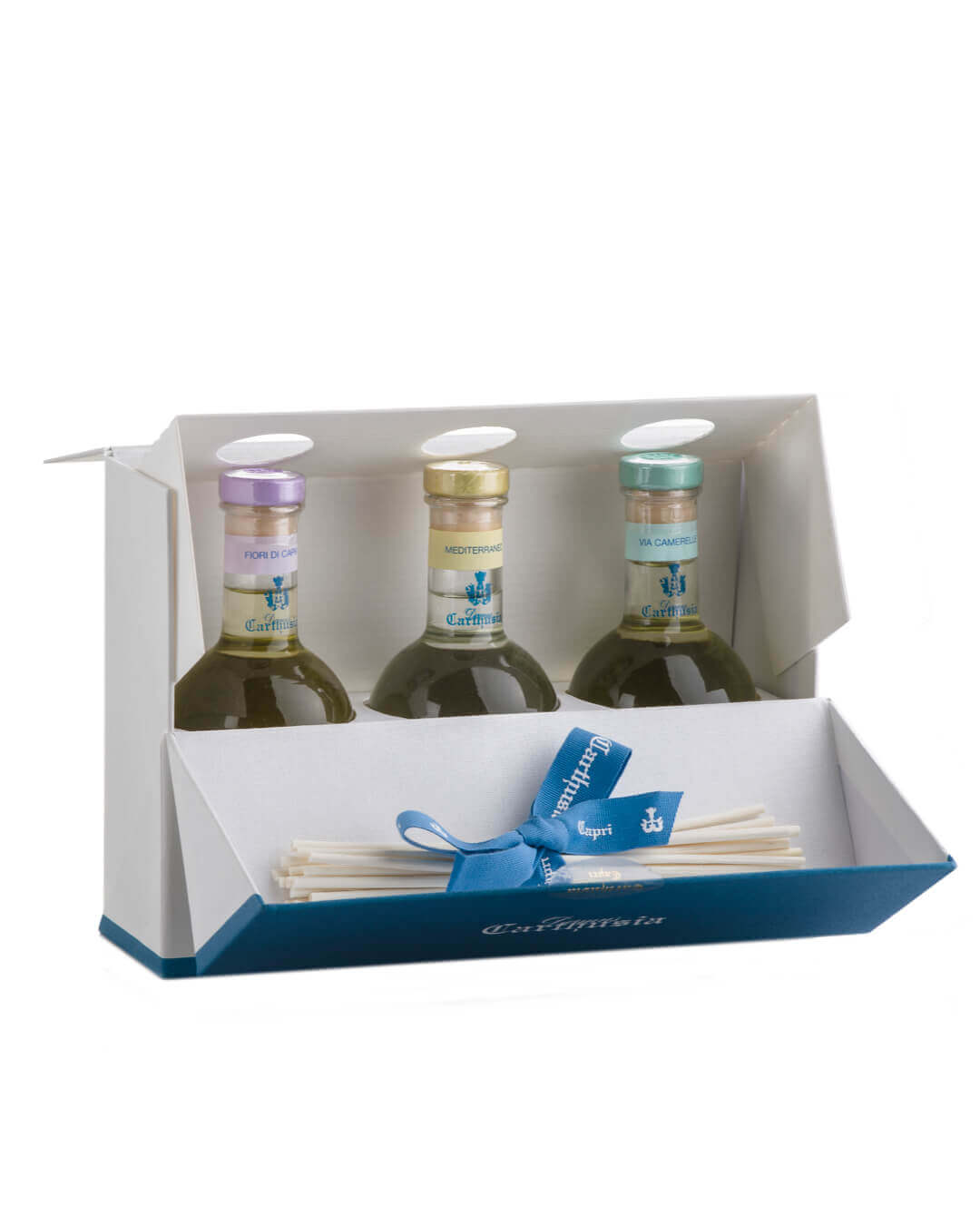 Set Casa Tris Diffusore with three ampolline in Fiori di Capri, Mediterraneo, and Via Camerelle fragrances.
