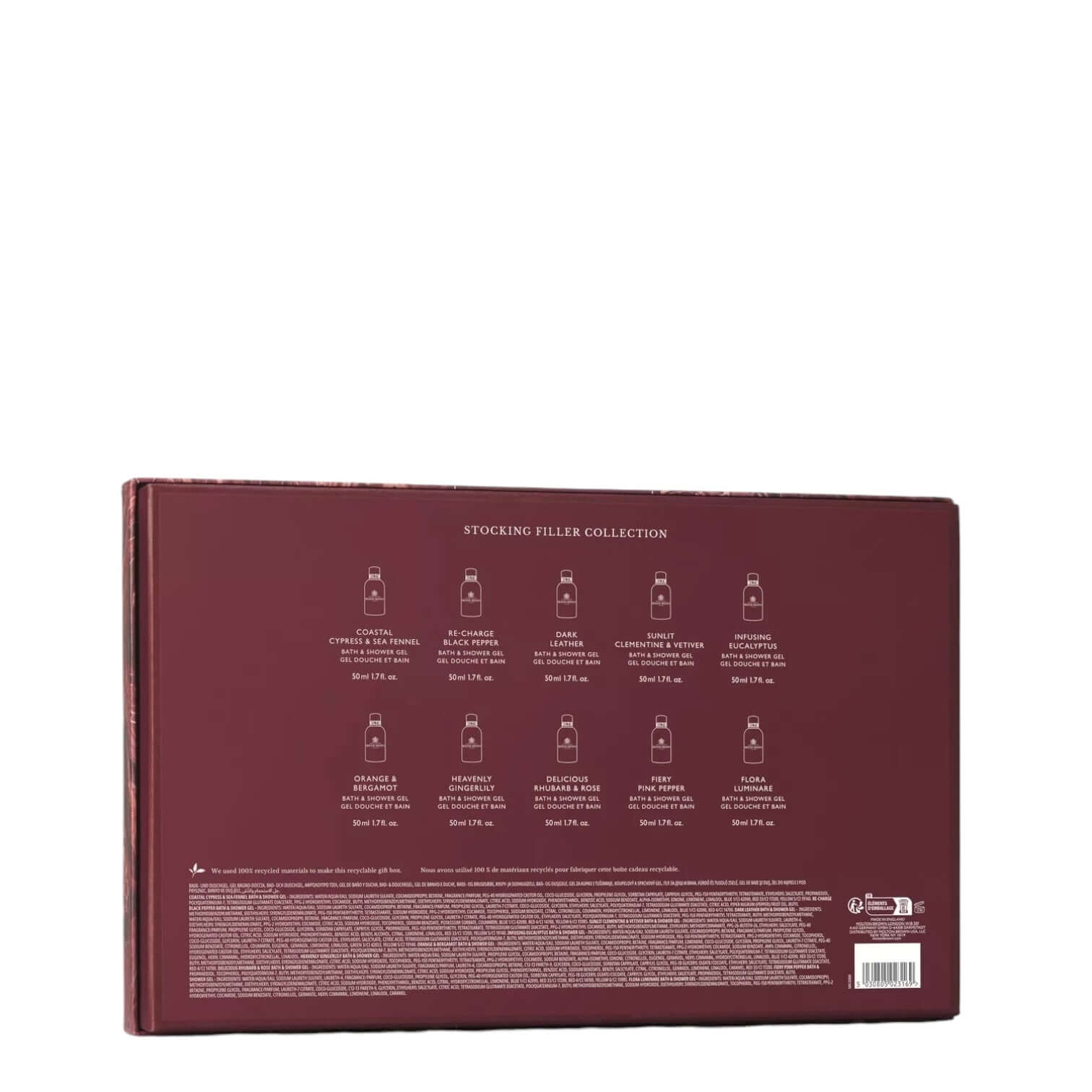 Back view of the Set Regalo featuring the Stocking Filler Collection with bath gel options by Molton Brown.