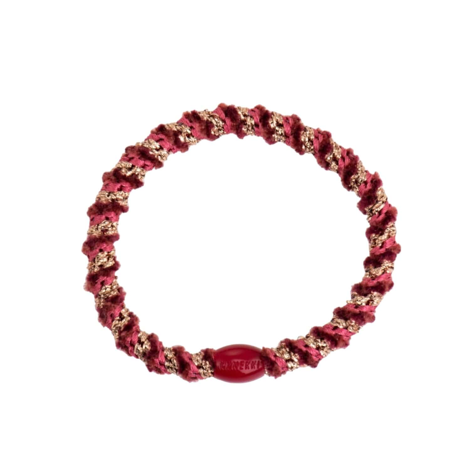 Slim Mix Bordeaux Rosegold hair elastic made of polyester and rubber, perfect for securing hairstyles.
