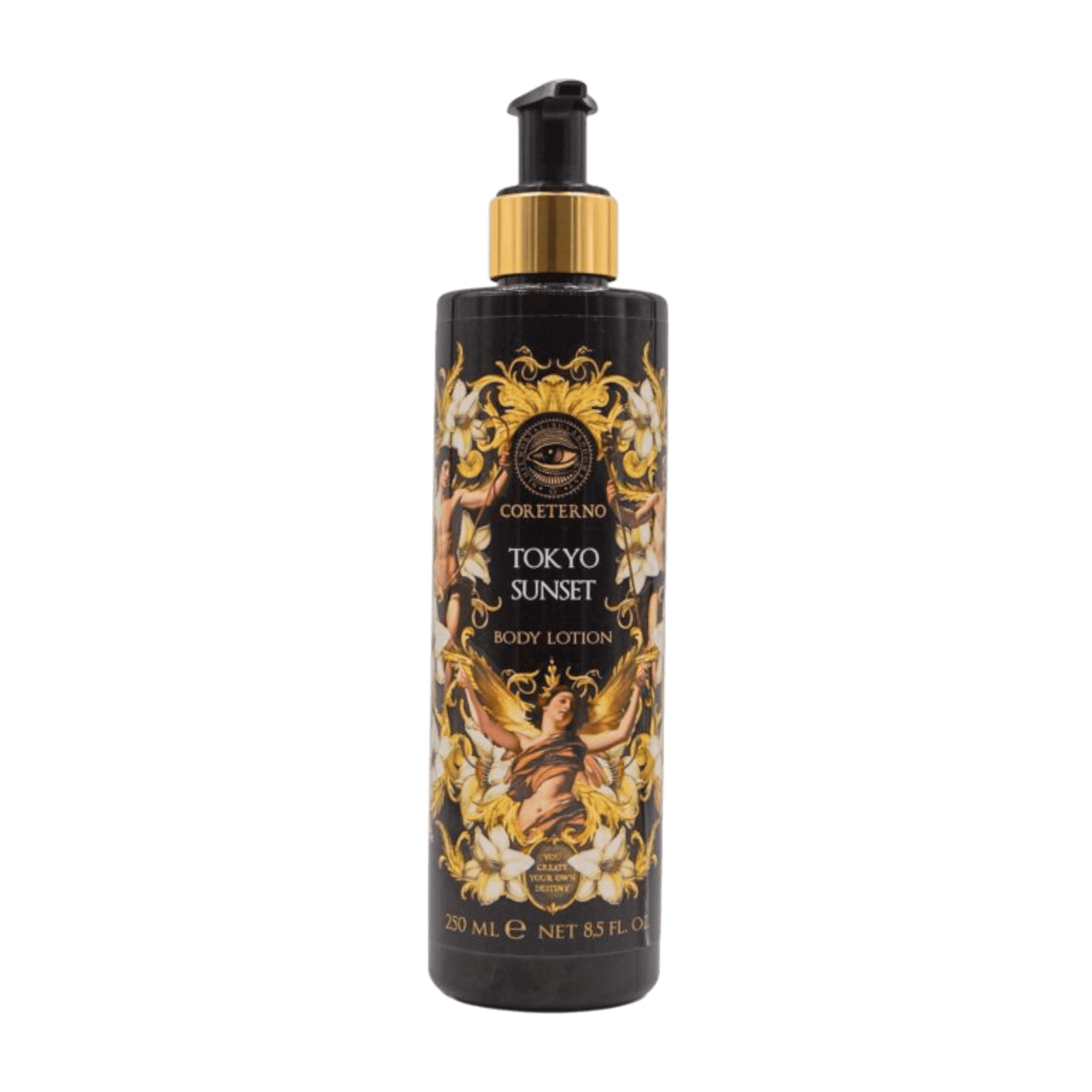 crema corpo Tokyo Sunset in a decorative bottle with floral and golden design