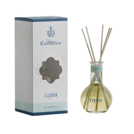 Via Camerelle Diffusore with essential oil in decorative bottle and packaging, perfect for home fragrance.