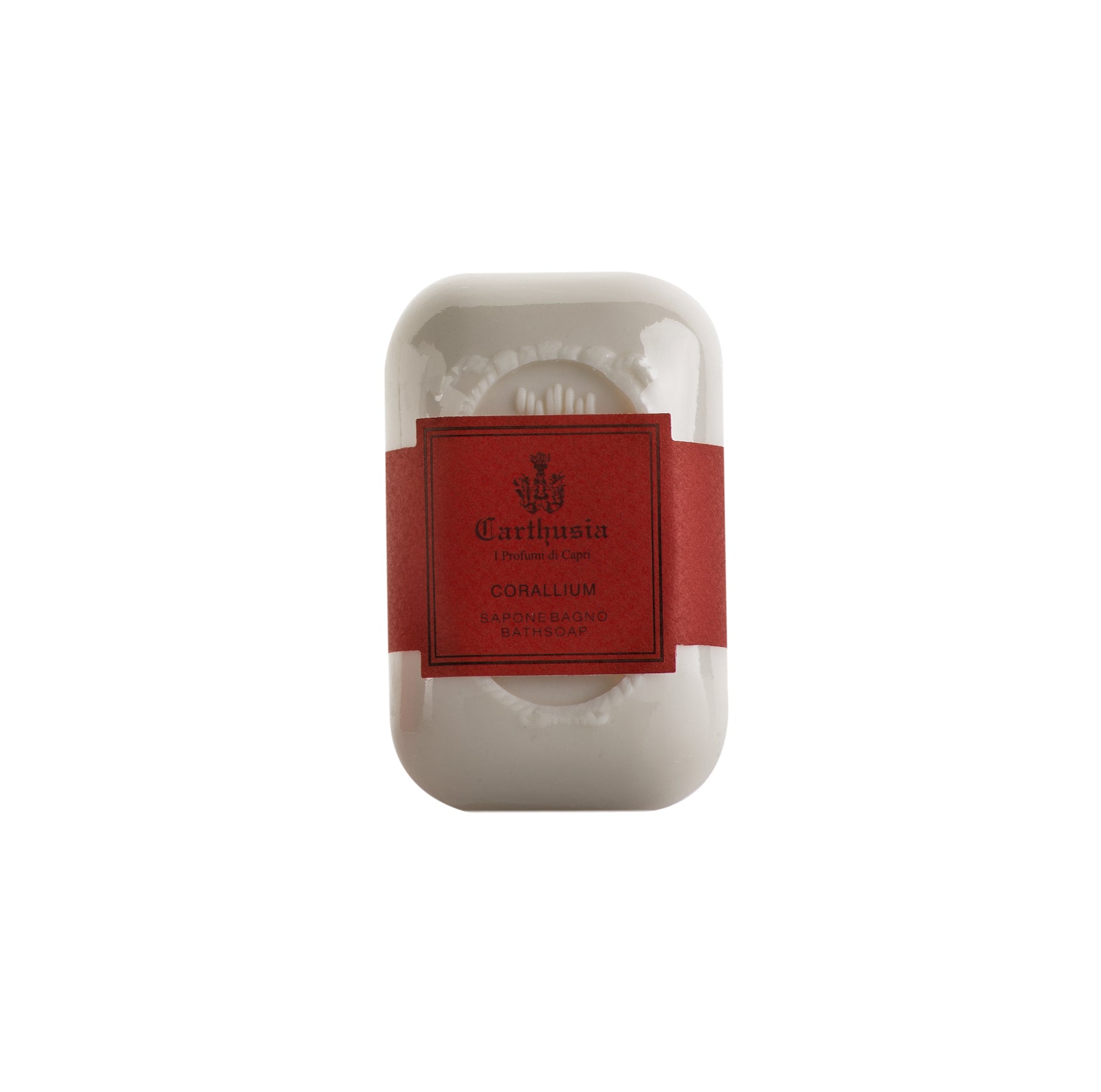 Corallium Sapone by Carthusia, a natural and aromatic soap for face and skin cleansing, 125g.