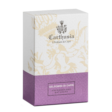 Gelsomini di Capri soap packaging from Carthusia, featuring natural ingredients and elegant design.