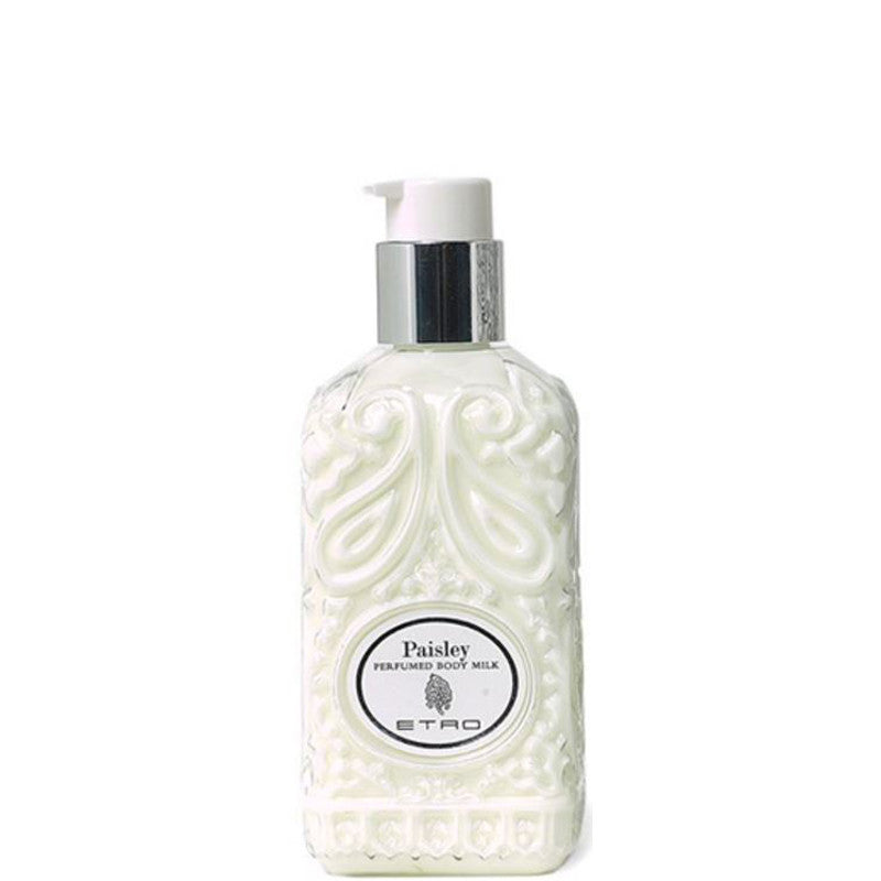 Etro Paisley Crema Corpo body milk, 250 ml in ornate white bottle with sophisticated fragrance.