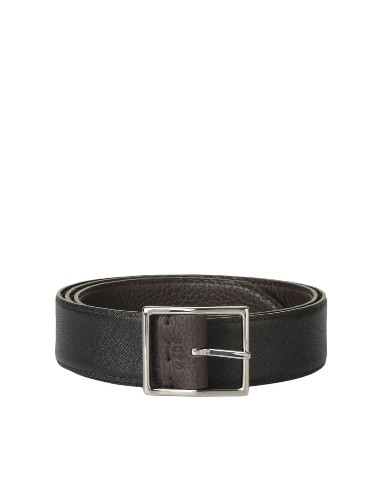 Double Bi-material Belt Dollaro+Saffiano - Ebony+Black