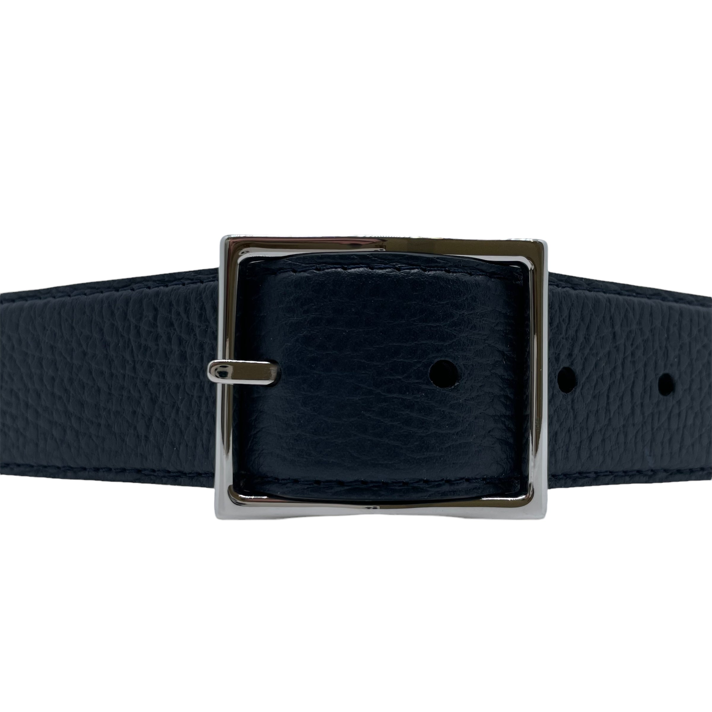 Double Bi-material Belt Dollaro+Saffiano - Navy+Dark Brown